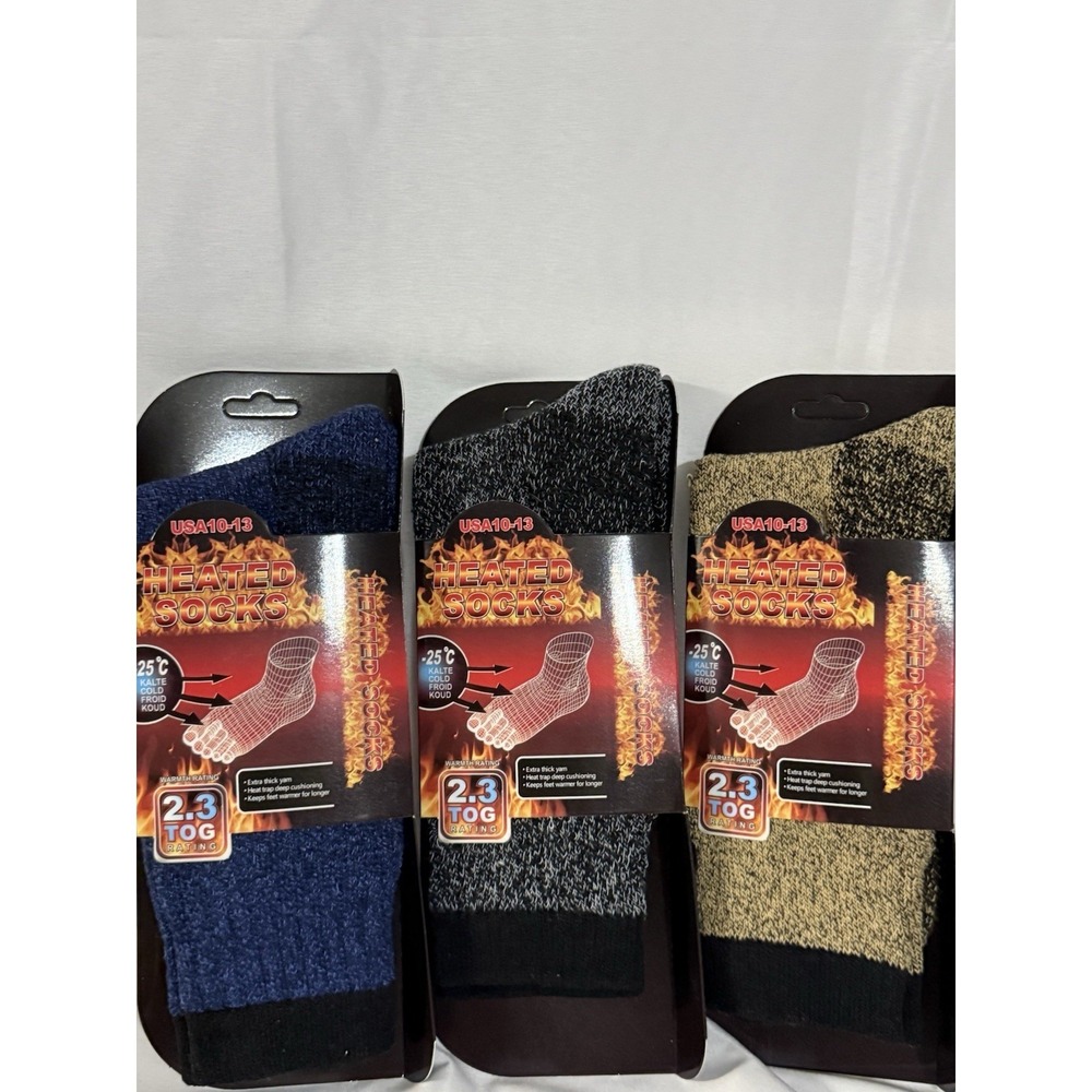 Heated Thermal Socks Lot of 3 Men's 10-13 2.3 TOG Warm Winter Thick Crew Socks